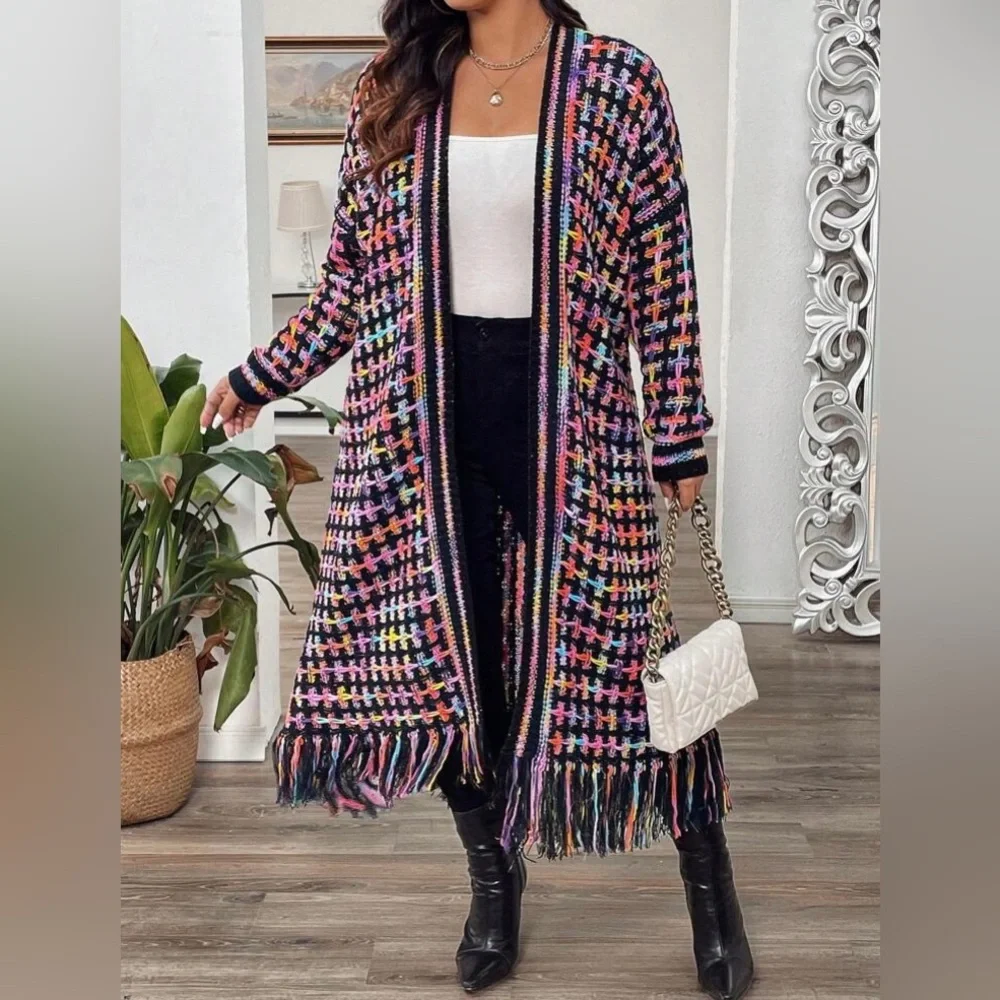 NWOT Knitted multcolor fringe Cardigan - Picture 4 of 10